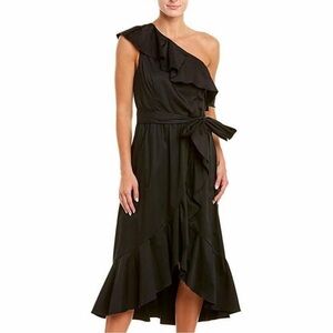 Adrianna Papell Black One Shoulder Tie Waist
Ruffle High Low Midi Dress Size 14
